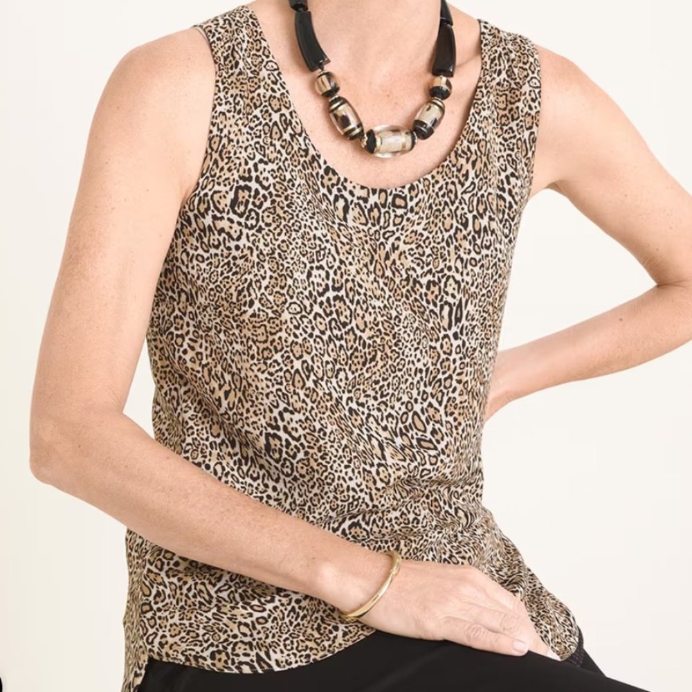 Chicos Womens Size 3 Large Reversible Black Stripe To Animal Print Tank Cami EUC